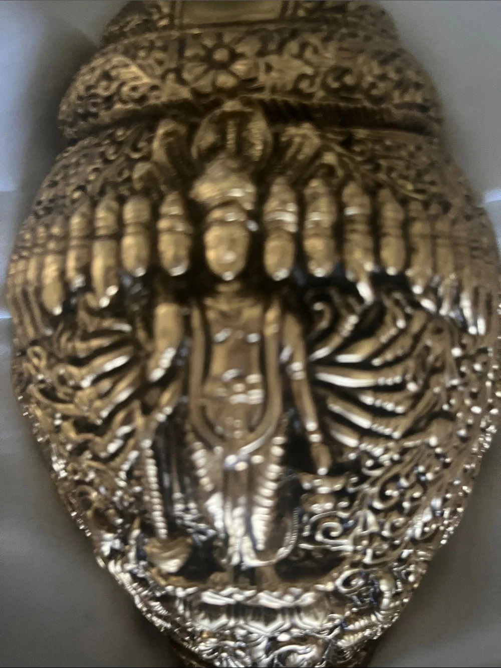Decorative Brass Conch Intricately Carved with the 10 Avatars of Lord Vishnu